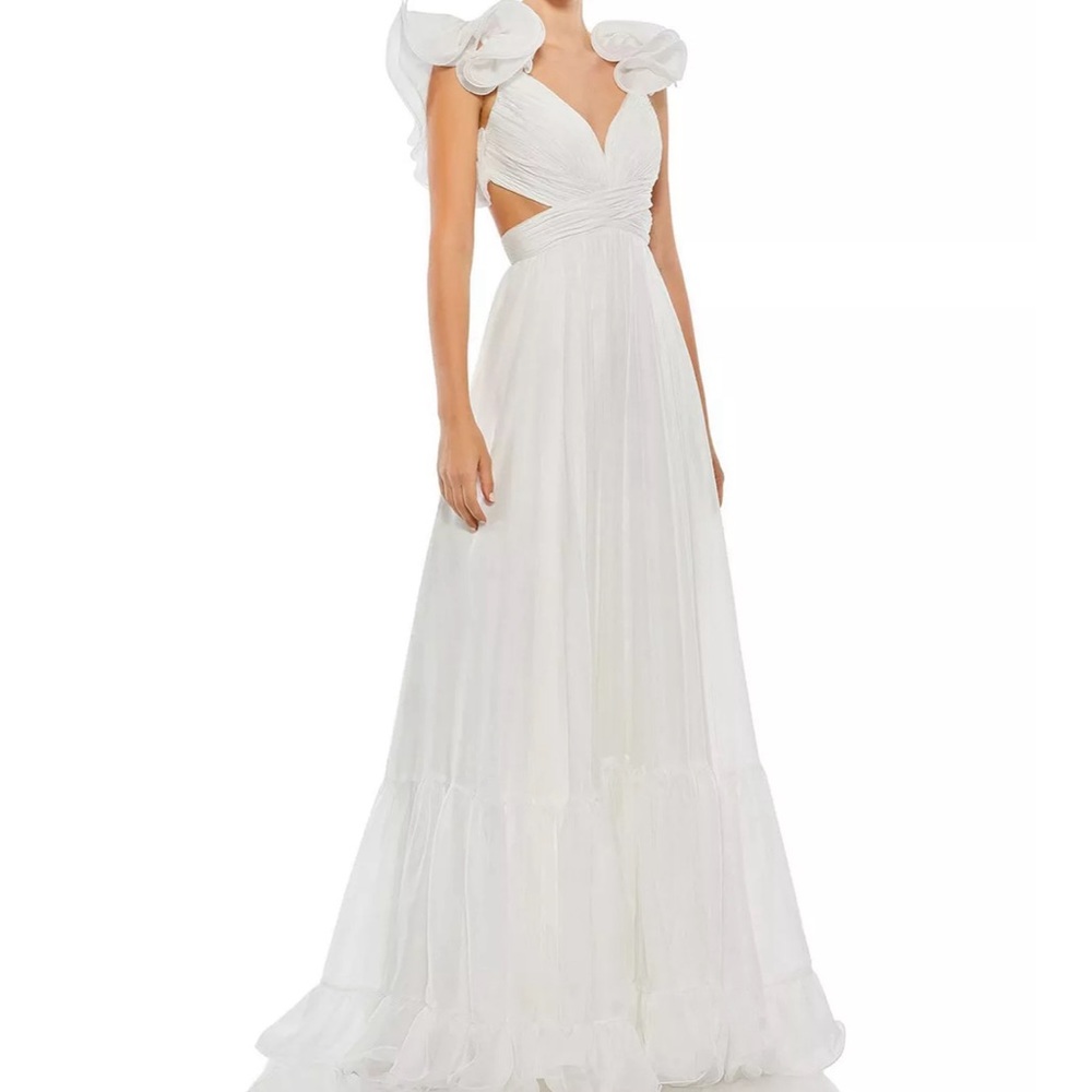 Mac Duggal Ruffle Tiered Cut-Out Chiffon Gown